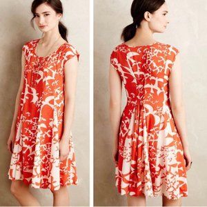 Maeve Anthropolgie Indiga Swing Short Dress Short Sleeves Orange White Dove XSm